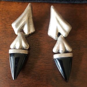 Silver and Onyx pierced earrings